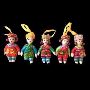 🇪🇪 ESTONIA 5 VINTAGE HAND MADE CHRISTMAS COLLECTIBLE PORCELAIN DOLLS ORNAMENTS